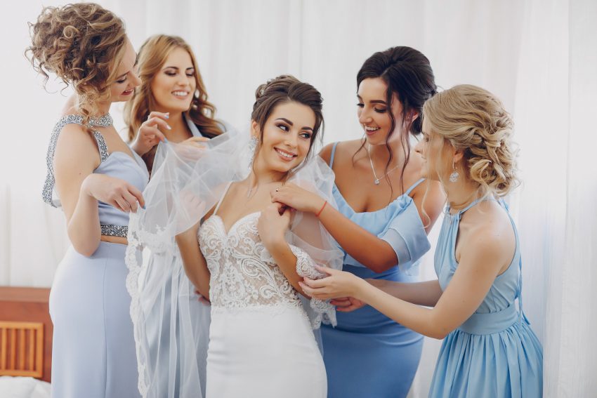 bride with bridesmaids