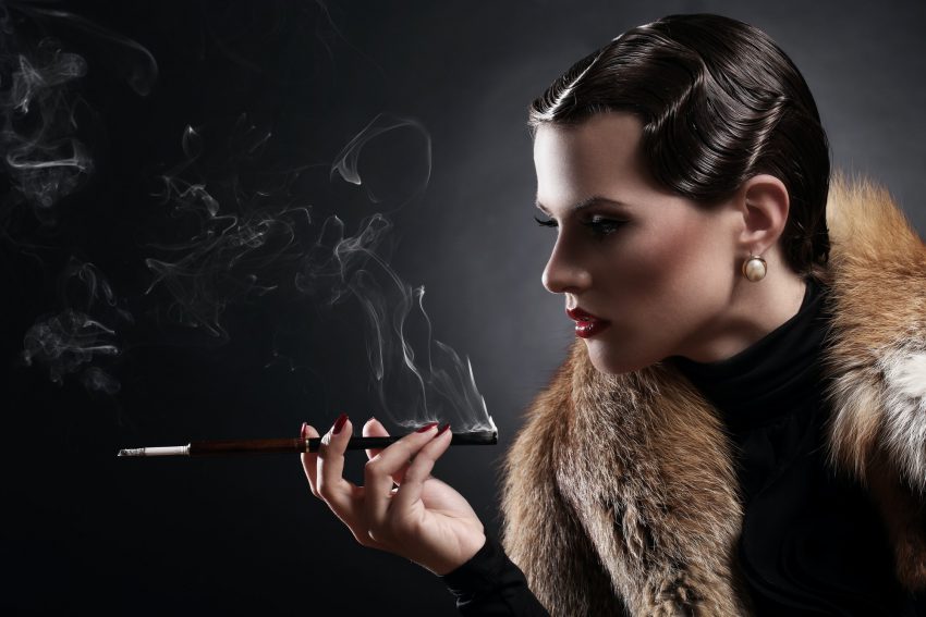 Woman with cigarette in vintage image